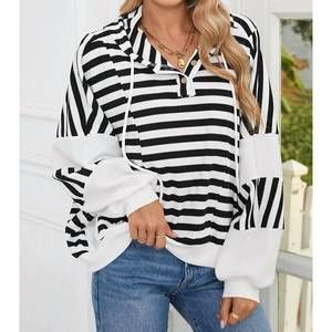 NEW SHEWIN striped waffle hoodie in black/white